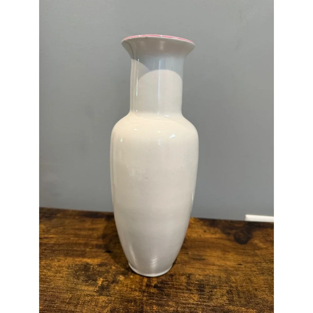 Lozapenco‎ Chile Vintage Floral Ceramic Vase Pink Peony White 11 Inch Baluster